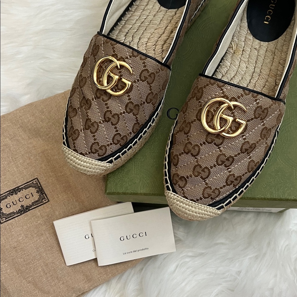 💯% Auth Gucci Women's GG Supreme Espadrille Flat  38 - Picture 8 of 10